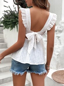 Breezaya 後背繫帶荷葉邊荷葉邊下擺襯衫 - 白色 - 查看 1