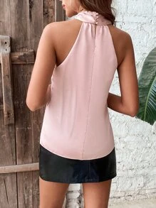 SHEIN Unity Solid Criss Cross Halter Neck Blouse - Dusty Pink - View 2