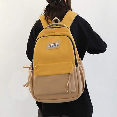 Letter Patch Decor Functional Backpack