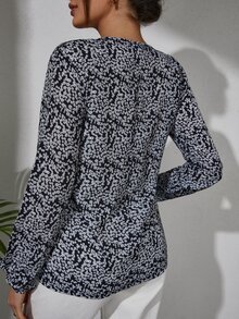 EURMUSE 碎花燈籠袖襯衫 - 黑色 - 查看 2