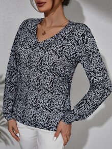 EURMUSE 碎花燈籠袖襯衫 - 黑色 - 查看 4