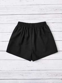 SHEIN 女孩素色圍裹下擺裙裤 - 黑色 - 查看 2