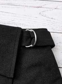 SHEIN 女孩素色圍裹下擺裙裤 - 黑色 - 查看 3