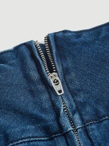 SHEIN MOD Lace Up Front Bodycon Denim Skirt - Dark Wash - View 3