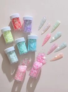 8色指甲不对称碎片指甲闪粉DIY节日装饰碎片指甲用品指甲饰品指甲宝石 - 彩色 - 查看 1