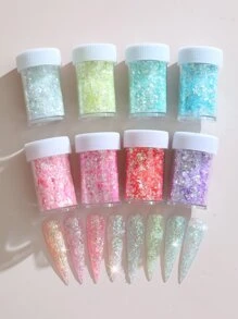 8色指甲不对称碎片指甲闪粉DIY节日装饰碎片指甲用品指甲饰品指甲宝石 - 彩色 - 查看 2