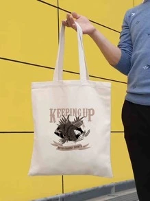 Men Animal & Letter Graphic Shopper Bag Beach Bag Shopping Bag Reusable Bag Duffle Bag for Travel and Work - Beige - View 1