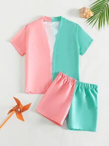 Boys Two Tone Kimono & Beach Shorts - Multicolor - View 1