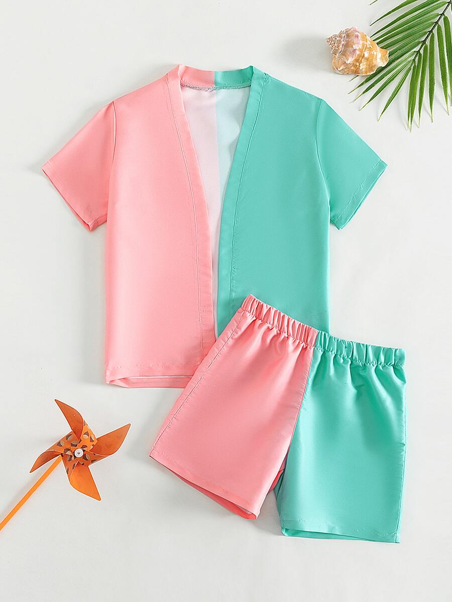 Boys Two Tone Kimono & Beach Shorts - Multicolor - View 1