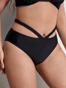 大碼鏤空泳衣下裝 - 黑色 - 查看 5