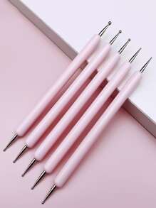 Nail Art Liner Brushes Set,5pcs Double-Ended Nail Point Drill Pen, UV Gel Painting Nail Design Brush Pen, Nail Dotting Pen Brush Kit Nail Art Tool, Dual-Ended Nail Art Liner Brushes,For Home Use And Professional Nail Salon - Pink - View 2