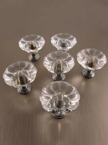 6pcs Flower Design Clear Drawer Knob - Clear - View 1