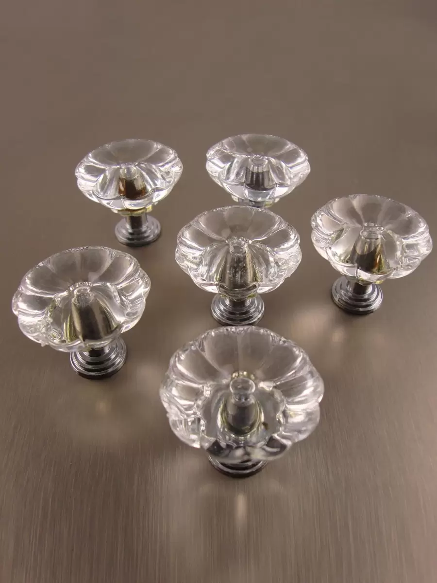 6pcs Flower Design Clear Drawer Knob - Clear - View 1
