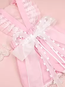 1 pieza Vestido de mascota con diseño de lazo & 1 pieza Collar para mascotas & 1 pieza Pinza de pelo para mascotas