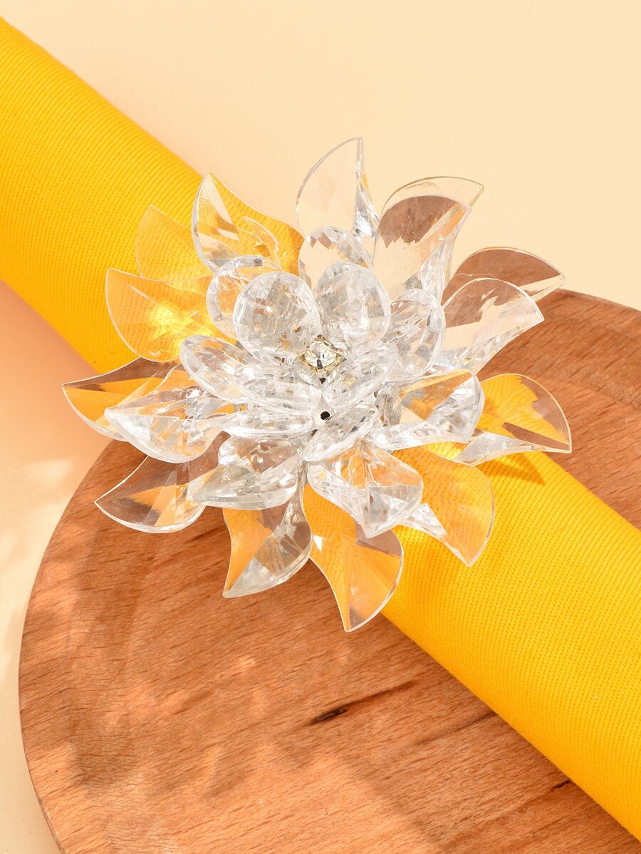 1pc Flower Decor Napkin Ring - Silver - View 1
