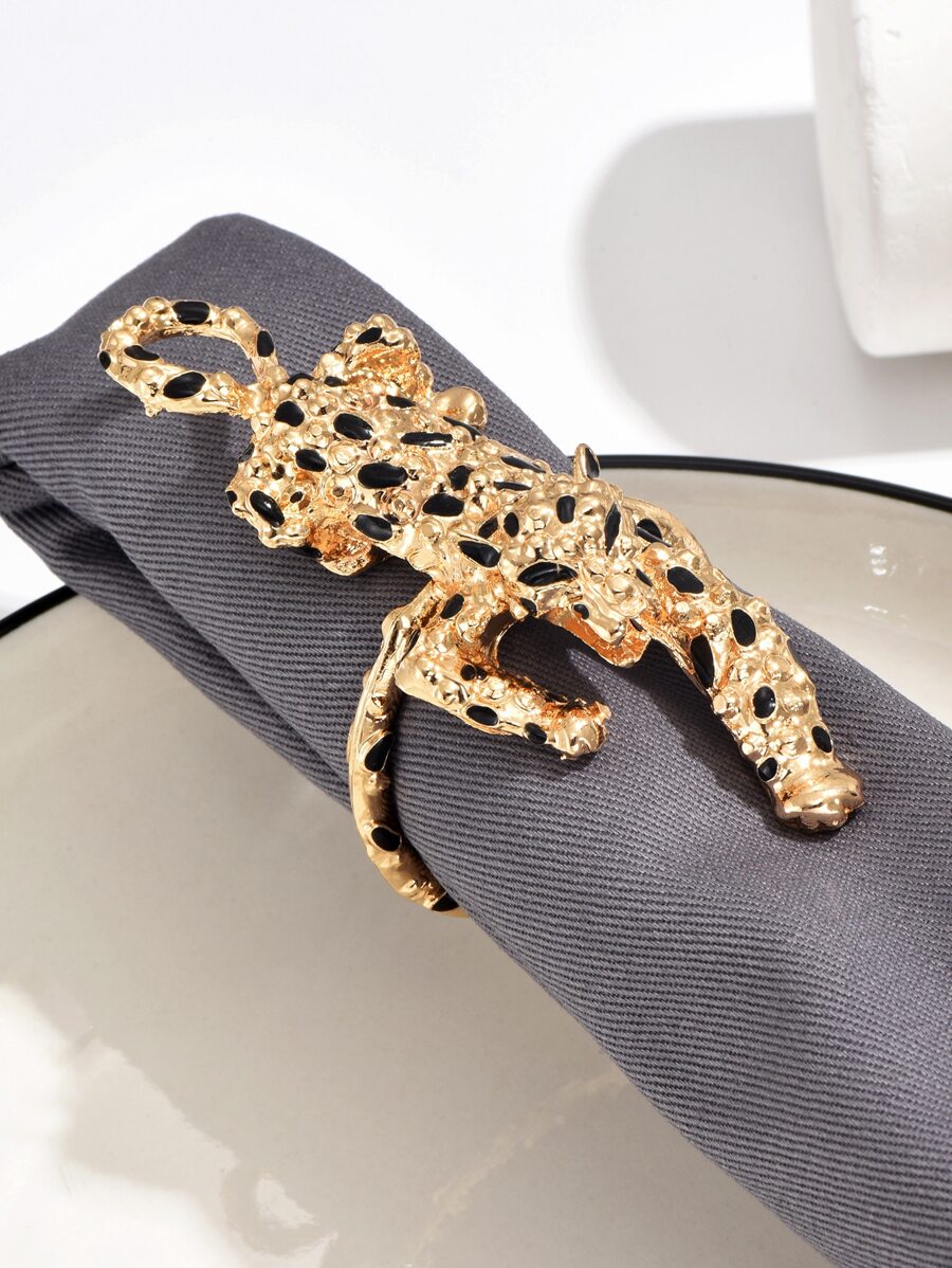 1pc Leopard Decor Napkin Ring - Gold - View 1