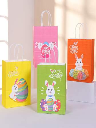 4入組復活節兔子圖案禮品袋