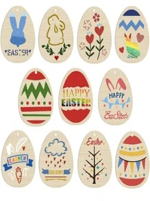 10 piezas Etiqueta de papel de regalo Pascua de Resurrección al azar de madera - Multicolor - Ver 1