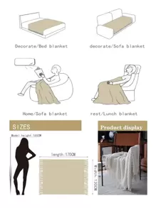 1 chiếc chăn đan màu trơn phong cách cổ điển có tua rua, vỏ bọc ghế sofa mềm mại và ấm áp, chăn trải giường mọi mùa, phụ kiện trang trí phòng khách và phòng ngủ - Màu be - Xem 2
