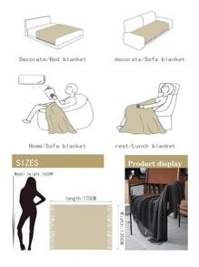 1 件复古风格纯色针织毛毯带流苏、柔软温暖的沙发套、四季床罩、客厅和卧室装饰配件 - 黑色 - 查看 2