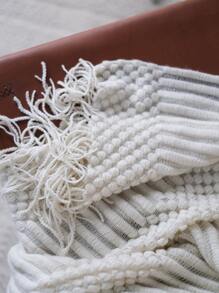 1 chiếc chăn đan màu trơn phong cách cổ điển có tua rua, vỏ bọc ghế sofa mềm mại và ấm áp, chăn trải giường mọi mùa, phụ kiện trang trí phòng khách và phòng ngủ - Màu be - Xem 5