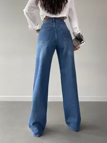 EURMUSE Cat's Whisker Washed Straight Leg Jeans - Rửa tối - Xem 2