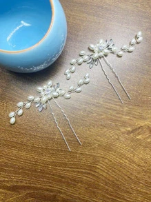 1pc Random Faux Pearl Decor Bridal Hair Pin - Silver - View 1