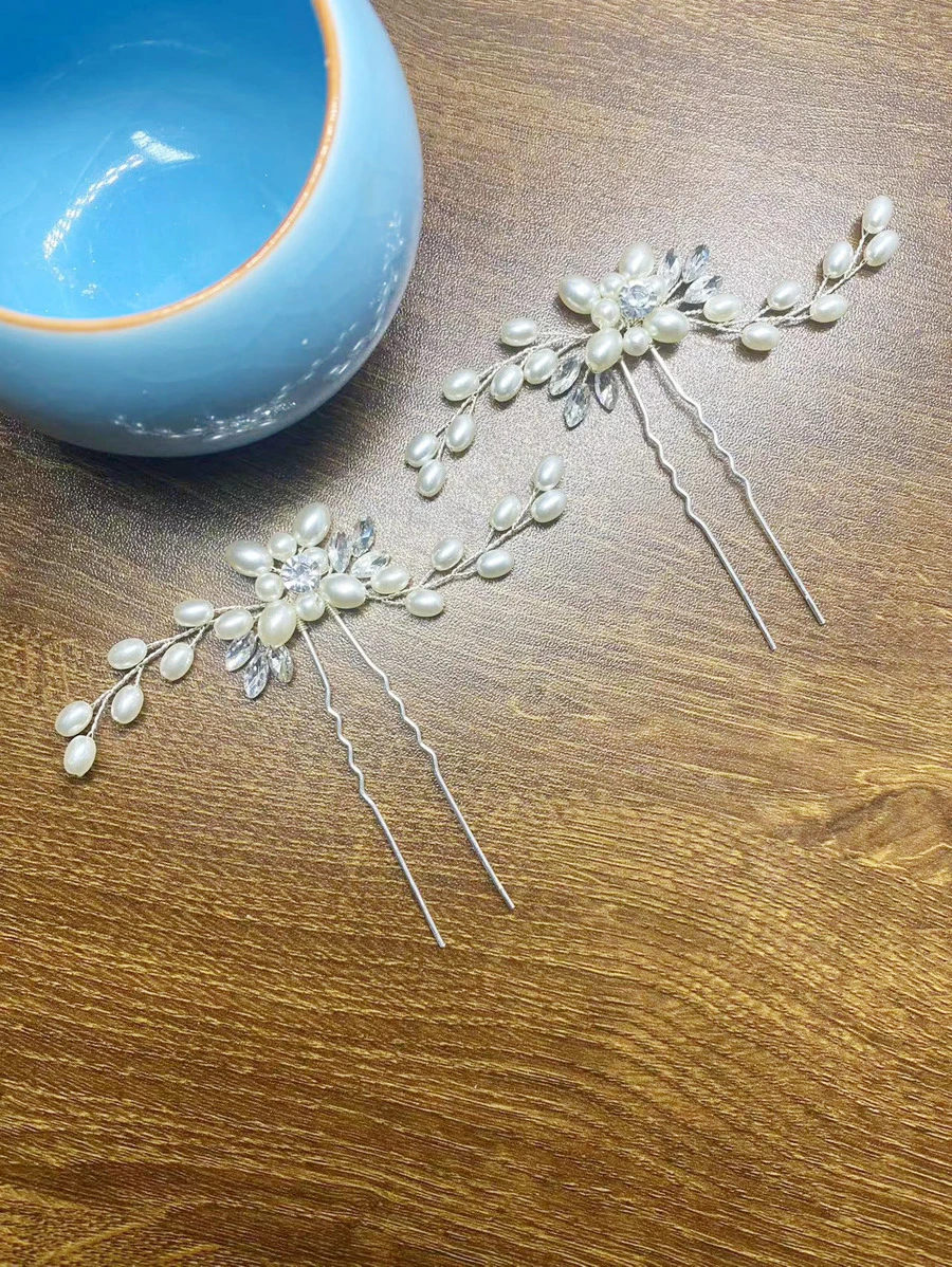 1pc Random Faux Pearl Decor Bridal Hair Pin - Silver - View 1