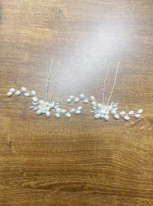 1pc Random Faux Pearl Decor Bridal Hair Pin - Silver - View 2