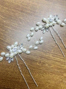 1pc Random Faux Pearl Decor Bridal Hair Pin - Silver - View 6