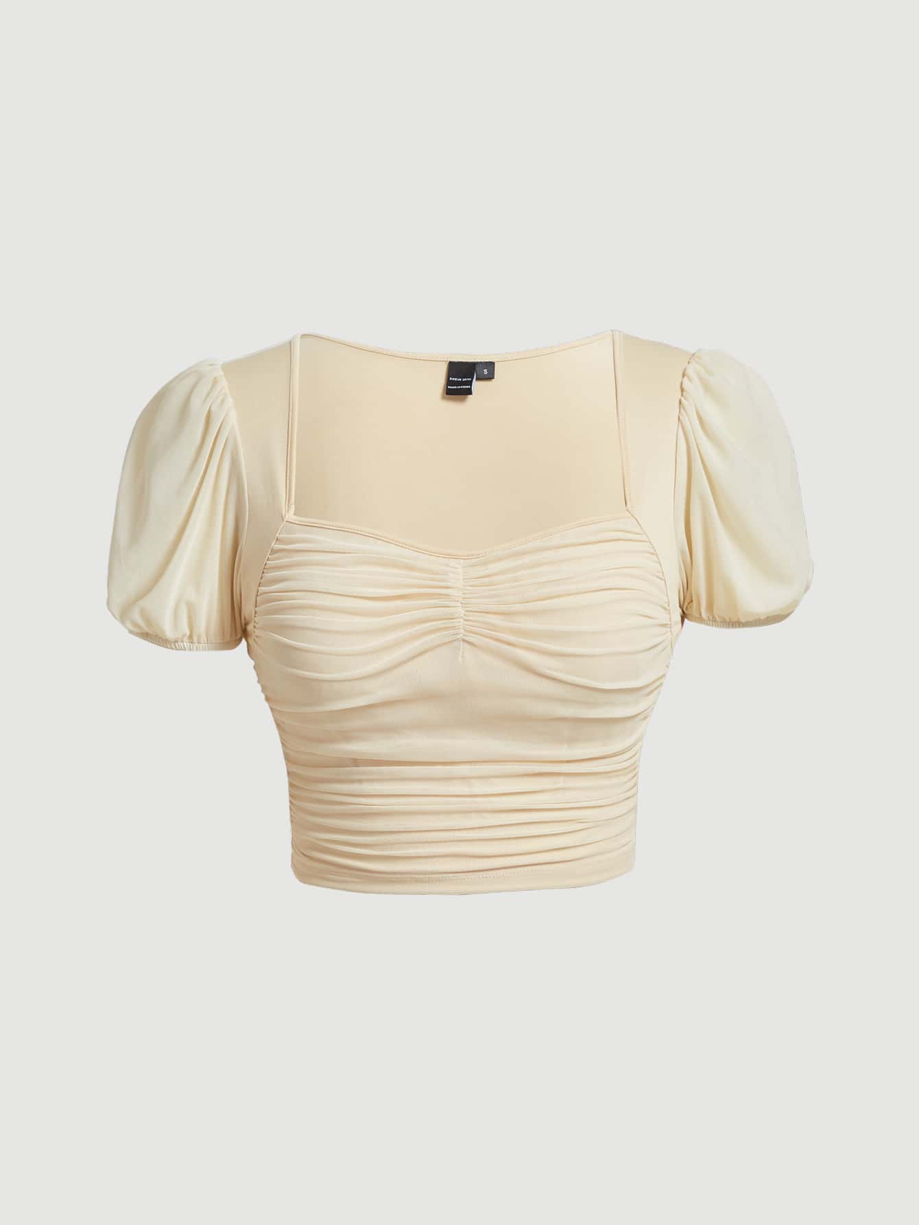 SHEIN MOD Top crop de manga farol fruncido - Albaricoque - Ver 1