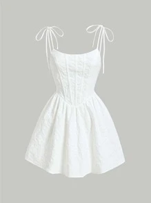 SHEIN MOD Jacquard Tie Shoulder Cami Dress - White - View 1