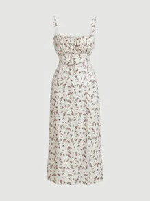 SHEIN MOD Ditsy Floral Ruched Bust Split Thigh Cami Dress - Multicolor - View 1