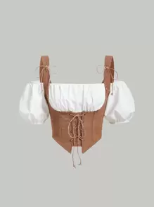 SHEIN MOD Cold Shoulder Lace Up Front Top