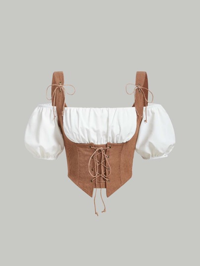 SHEIN MOD Top de hombros descubiertos con cordón delantero