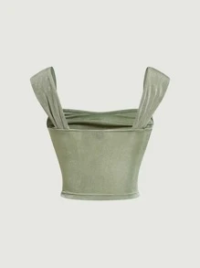 SHEIN MOD Top fruncido crop ancho tirantes - Verde militar - Ver 2