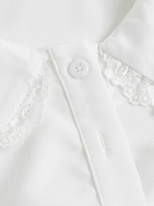 SHEIN MOD 蕾丝边泡泡袖露脐短款上衣，短袖上衣 - 白色 - 查看 4