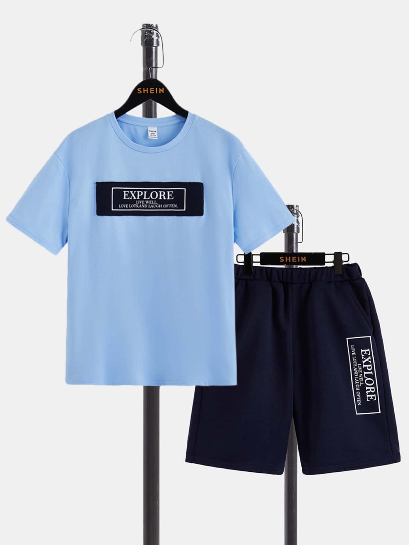 SHEIN Boys Slogan Graphic Tee & Shorts - Multicolor - View 1