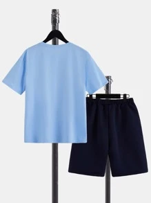 SHEIN Boys Slogan Graphic Tee & Shorts - Multicolor - View 2