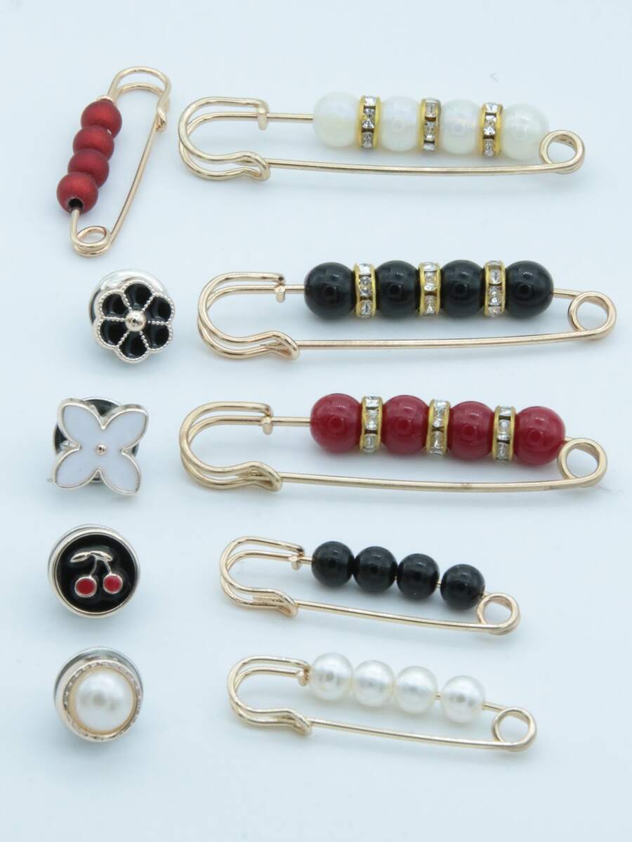 10pcs Faux Pearl Decor Scarf Pin - Multicolor - View 1