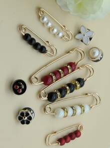 10pcs Faux Pearl Decor Scarf Pin - Multicolor - View 2
