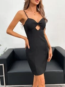 Aveloria Twist Front Cut Out Cami Dress Sexy Dress - Black - View 3
