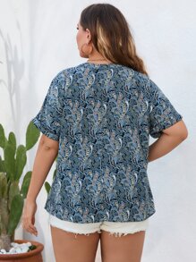 SHEIN VCAY Plus Paisley Print Batwing Sleeve Blouse - Multicolor - View 2