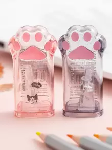 1 件随机爪子图案铅笔刀，可爱多用途基础学校铅笔刀，适合学生使用。可爱猫爪铅笔刀手动铅笔刀儿童猫爪铅笔刀文具带盖，适用于办公室家庭学校用品，粉色和灰色 - 彩色 - 查看 1