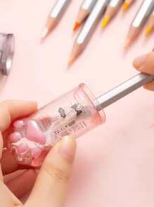 1 件随机爪子图案铅笔刀，可爱多用途基础学校铅笔刀，适合学生使用。可爱猫爪铅笔刀手动铅笔刀儿童猫爪铅笔刀文具带盖，适用于办公室家庭学校用品，粉色和灰色 - 彩色 - 查看 4