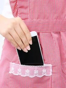 1pc Lace Trim Waterproof Apron - Pink - View 5