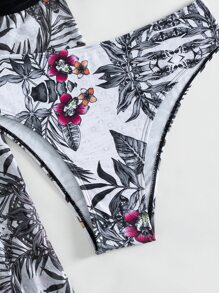 3packs Plant Print Summer Beach Bikini Set & Kimono - Multicolor - View 4