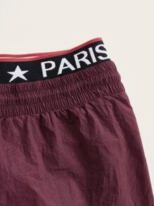 SHEIN ICON Gorpcore Letter Graphic Flap Pocket Drawstring Waist Parachute Trousers - Purple - View 3