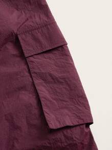 SHEIN ICON Gorpcore Letter Graphic Flap Pocket Drawstring Waist Parachute Trousers - Purple - View 4