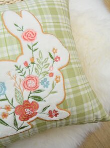 1 pieza Funda de cojín sin relleno conejo & con bordado floral - Multicolor - Ver 2
